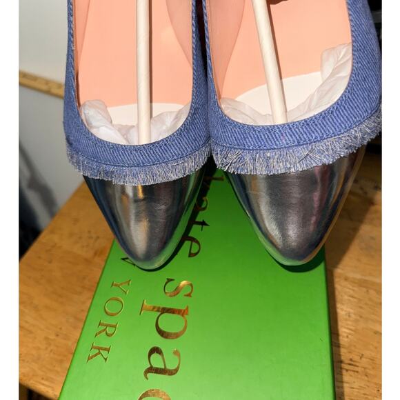 Kate Spade "Nelly" Washed Denim/Silver Specchio Flats New in Box US10 - Picture 6 of 8